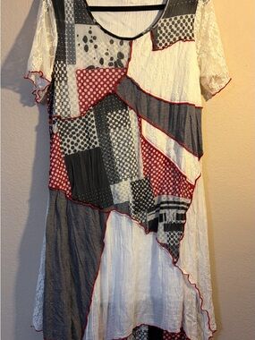 Miss Nikky Patchwork Boho Swing Dress Lace Sleeve